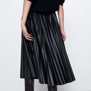 ZARA Faux Leather Pleated Skirt